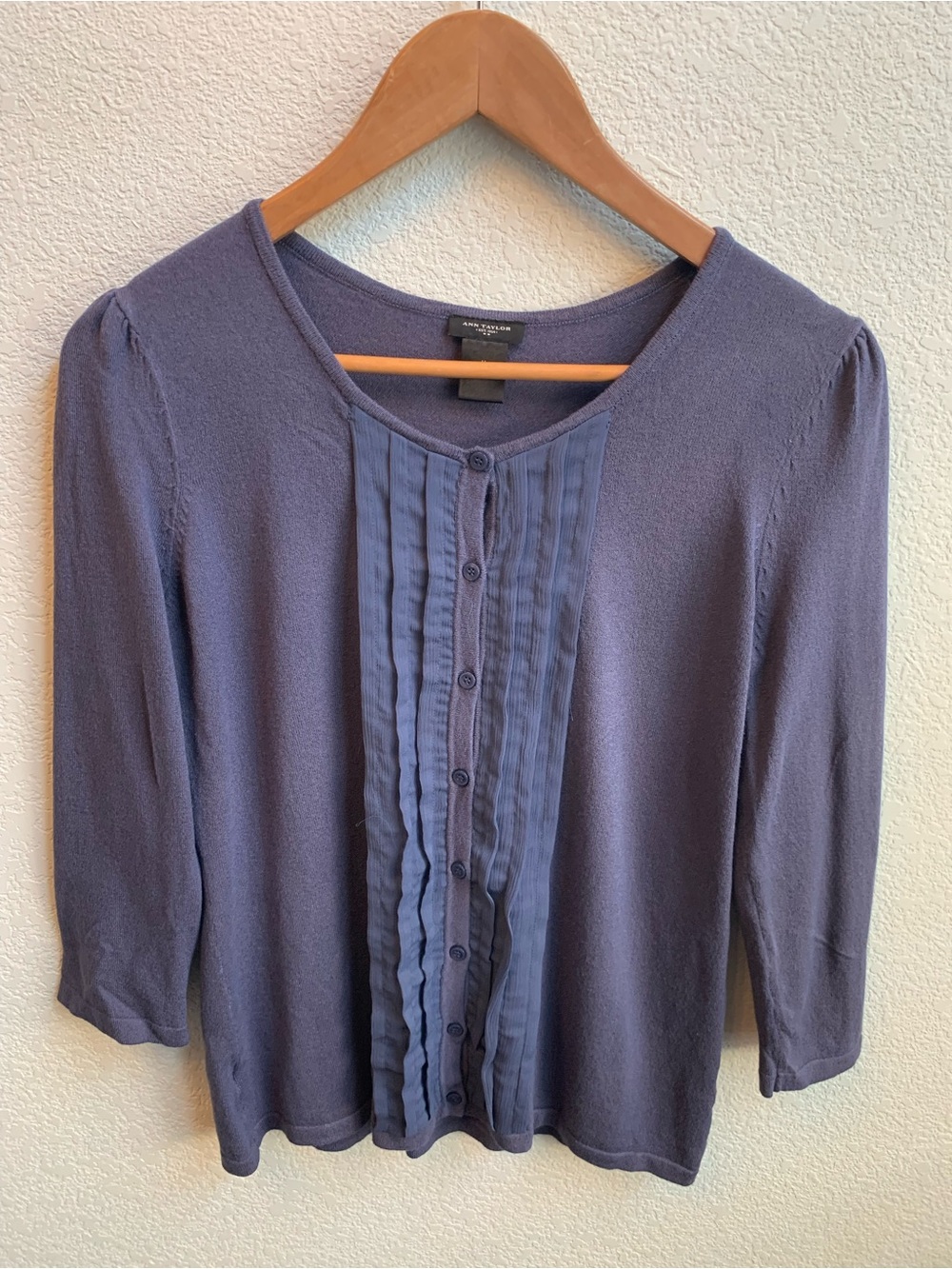 Ann Taylor Lavender Button-Front Pleated Knit Top